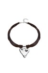 COLLAR MEZCLA DE HILO DE SEDA CON CUERO MARRÓN OSCURO Y DETALLE DE CORAZÓN BAÑADO EN PLATA DE LEY Colgante