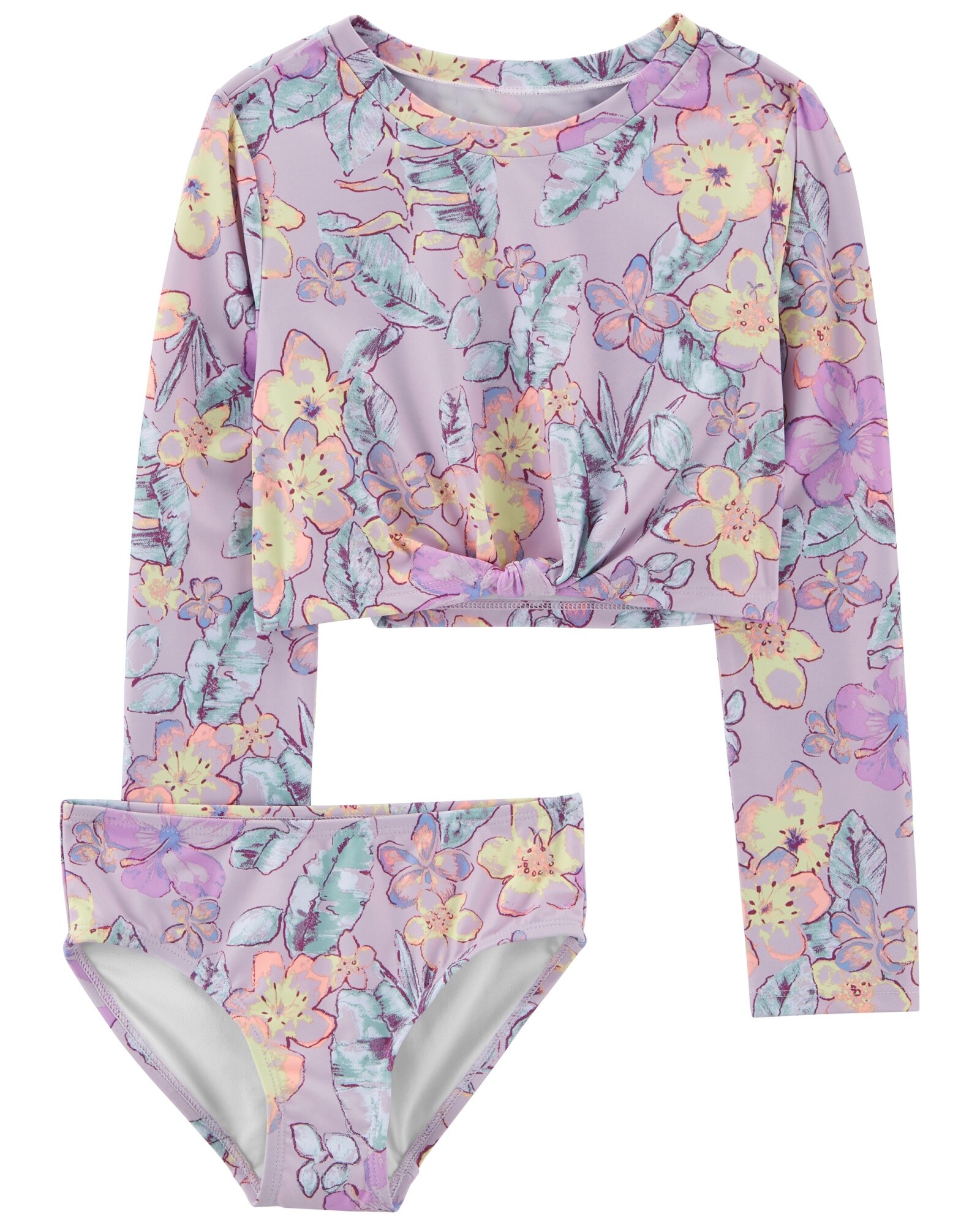 Malla de baño dos piezas, protección UPF 50+, manga larga y diseño floral Sin color