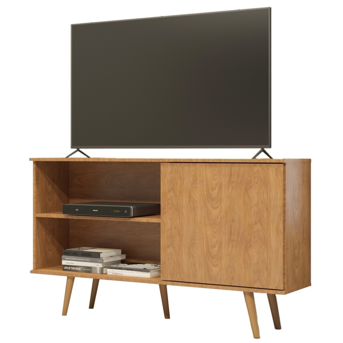 Mueble Rack de Tv de Piso con Puerta y Estantes 136 cm de Ancho - Roble Dakar 