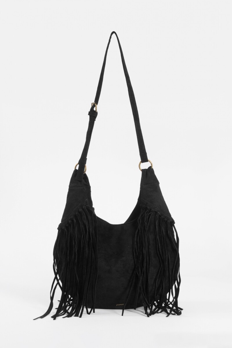 Cartera bandolera suede con flecos negro