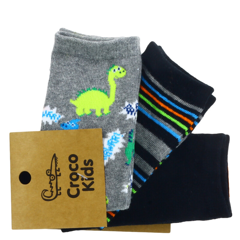 Medias Infantiles Croco Kids MEDIA DINO PACK X3 Azul / Rayas / Gris