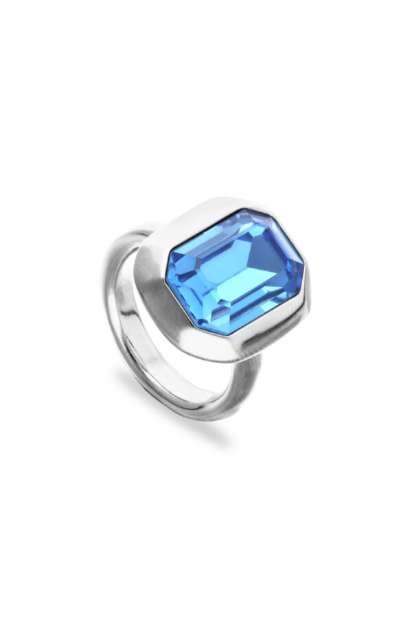 ANILLO DE ALEACIÓN DE METALES BAÑADO EN PLATA DE LEY CON CRISTAL FACETADO AZUL Anillo