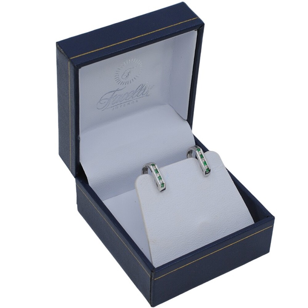 Caravanas En Oro 18K Blanco, Brillantes Y Esmeraldas Caravanas En Oro 18K Blanco, Brillantes Y Esmeraldas