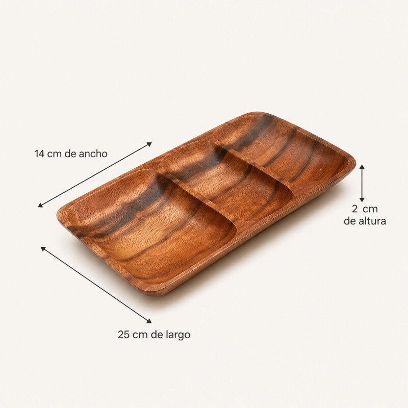 Copetinero Rectangular Madera de Acacia 3 Divisiones 25x14x2cm Copetinero Rectangular Madera de Acacia 3 Divisiones 25x14x2cm