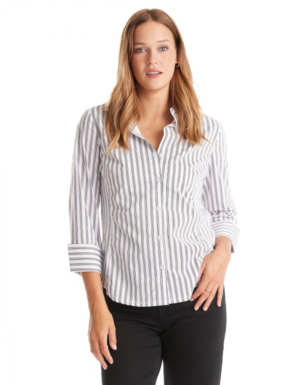 Camisa Entallada A Rayas NEGRO/BLANCO