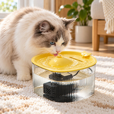 Fuente Bebedero Ballena Para Mascotas 1,5L USB 5V Amarillo
