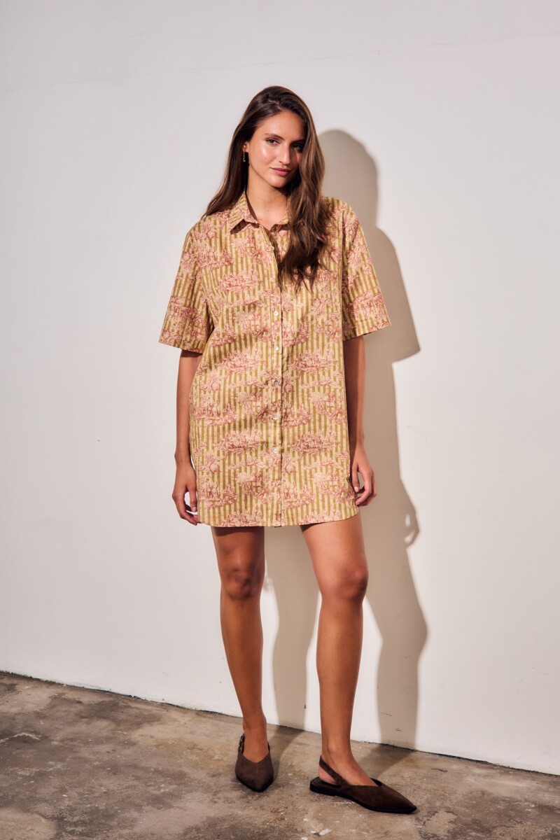 Vestido Camisero Con Lino Print