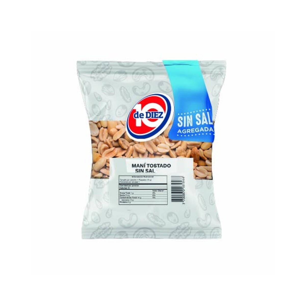 MANI TOSTADO SIN SAL DE DIEZ 200G 