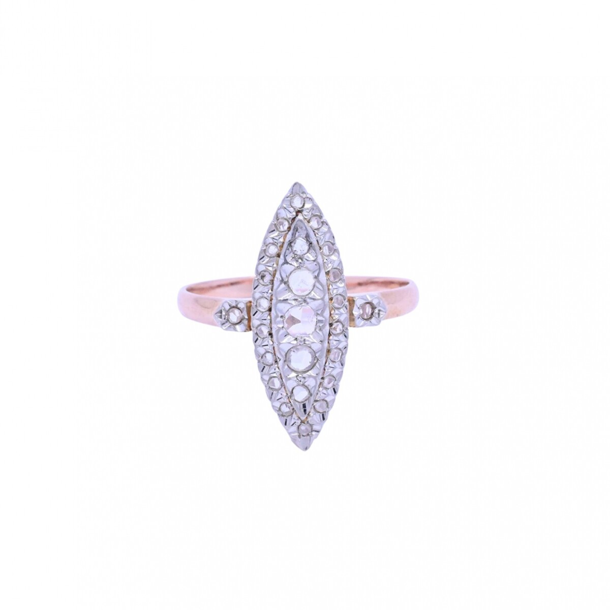Anillo oro 18k antiguo marquiz con diamantes. 