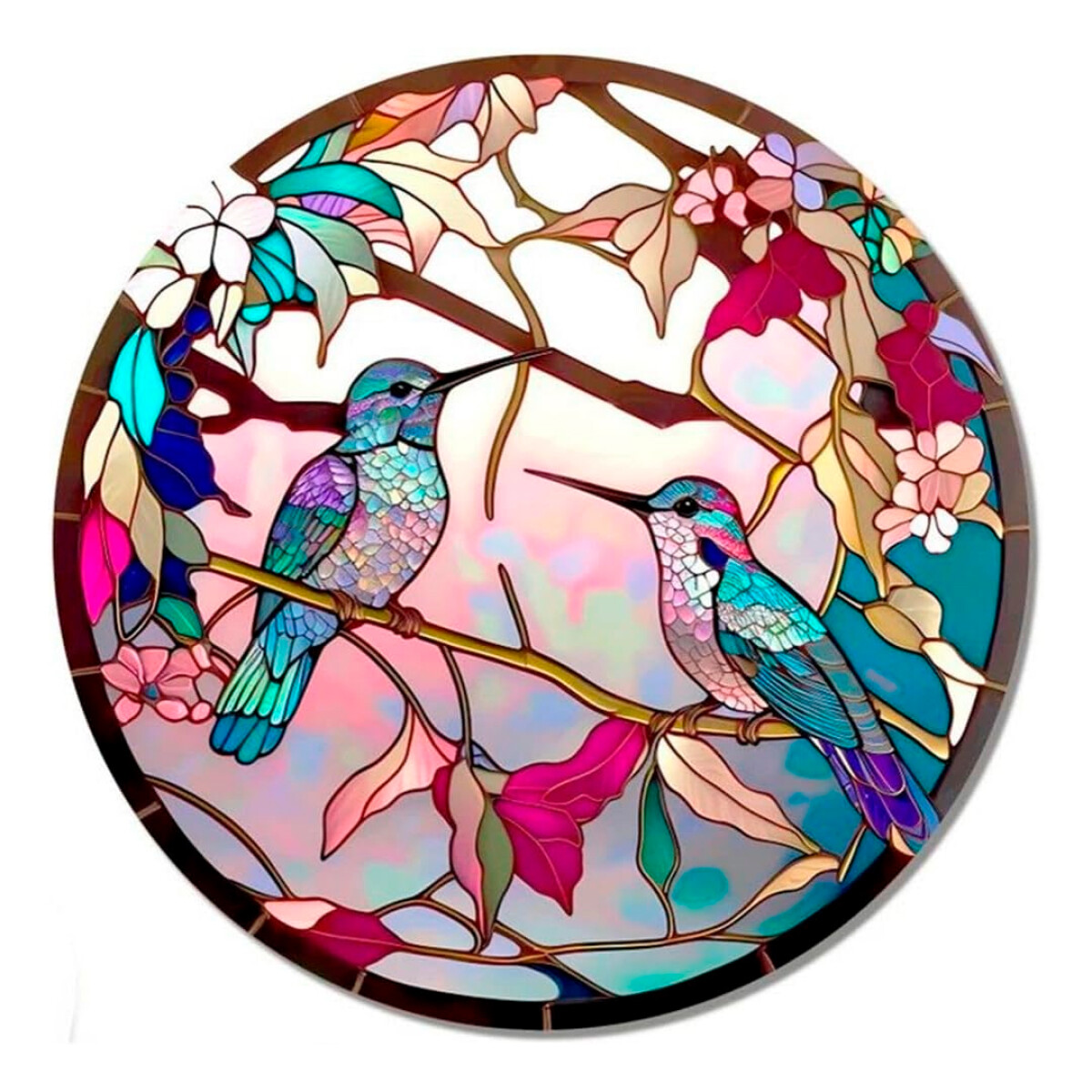 Cuadro Redondo Estilo Vitral - 2 Aves Coloridas 