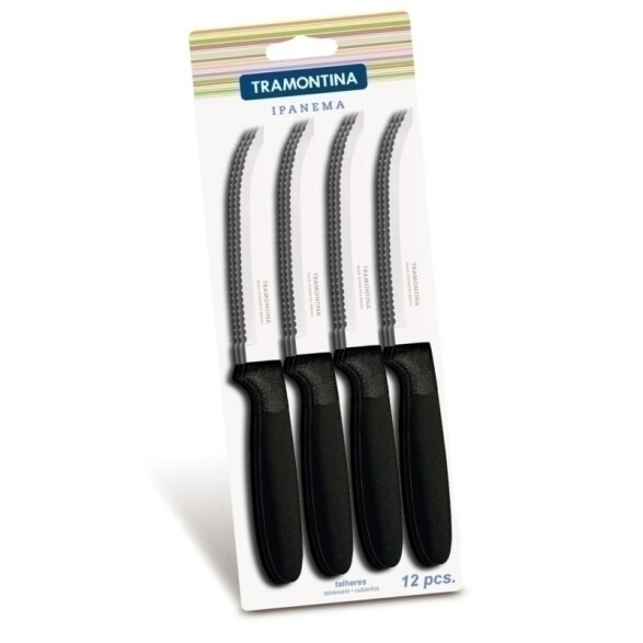 Cuchillo mango plástico negro IPANEMA, 12 piezas -TRAMONTINA TN9005