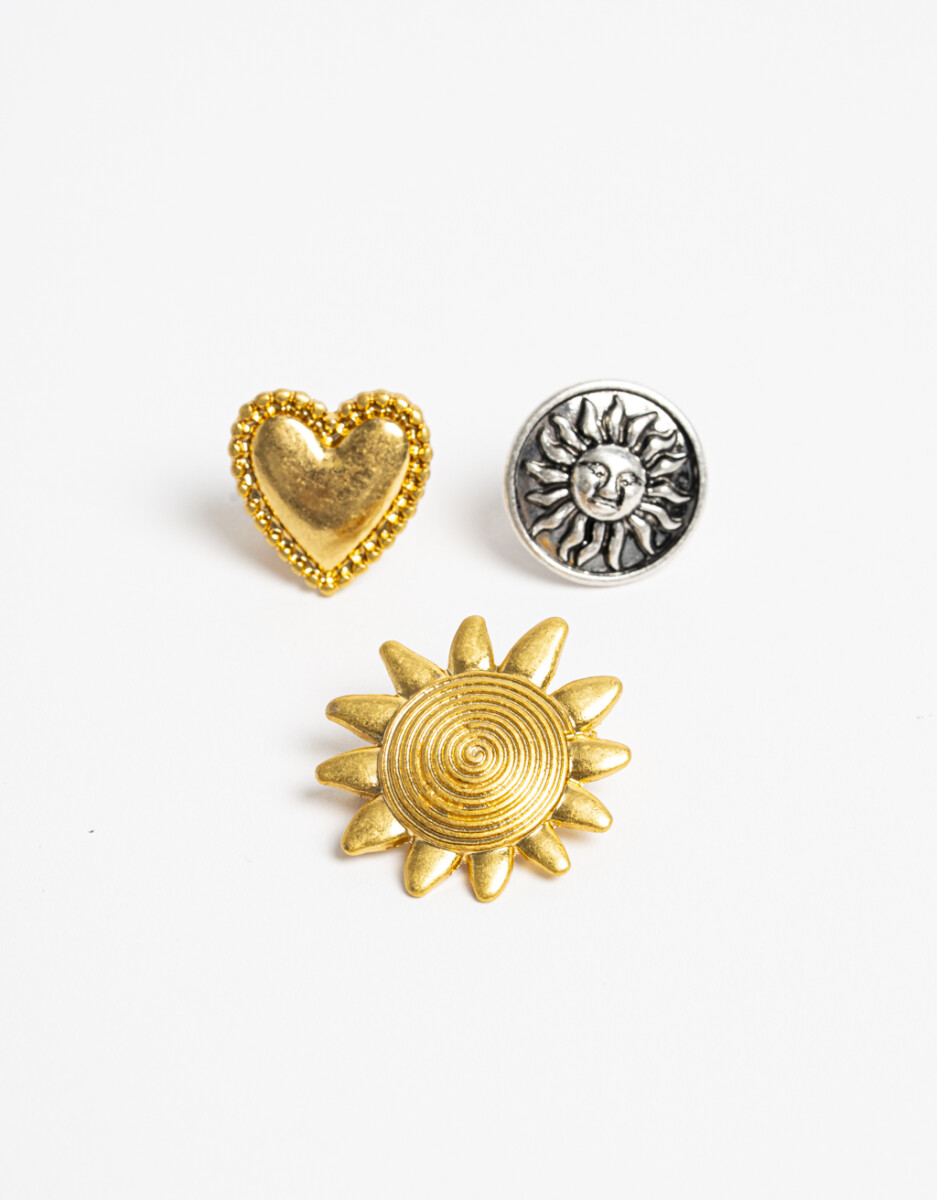 Set Prendedores Sol, Corazón Y Moneda 
