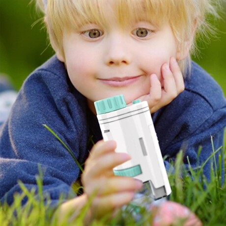 Mini Microscopio Didáctico 40-160X Portable p/Bolsillo Niños Celeste