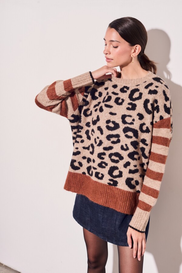 Sweater Animal Print Mangas Rayadas Multi