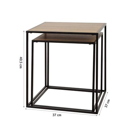 Set x2 Mesas Auxiliares Madera Metal Estilo Industrial Marrón Oscuro