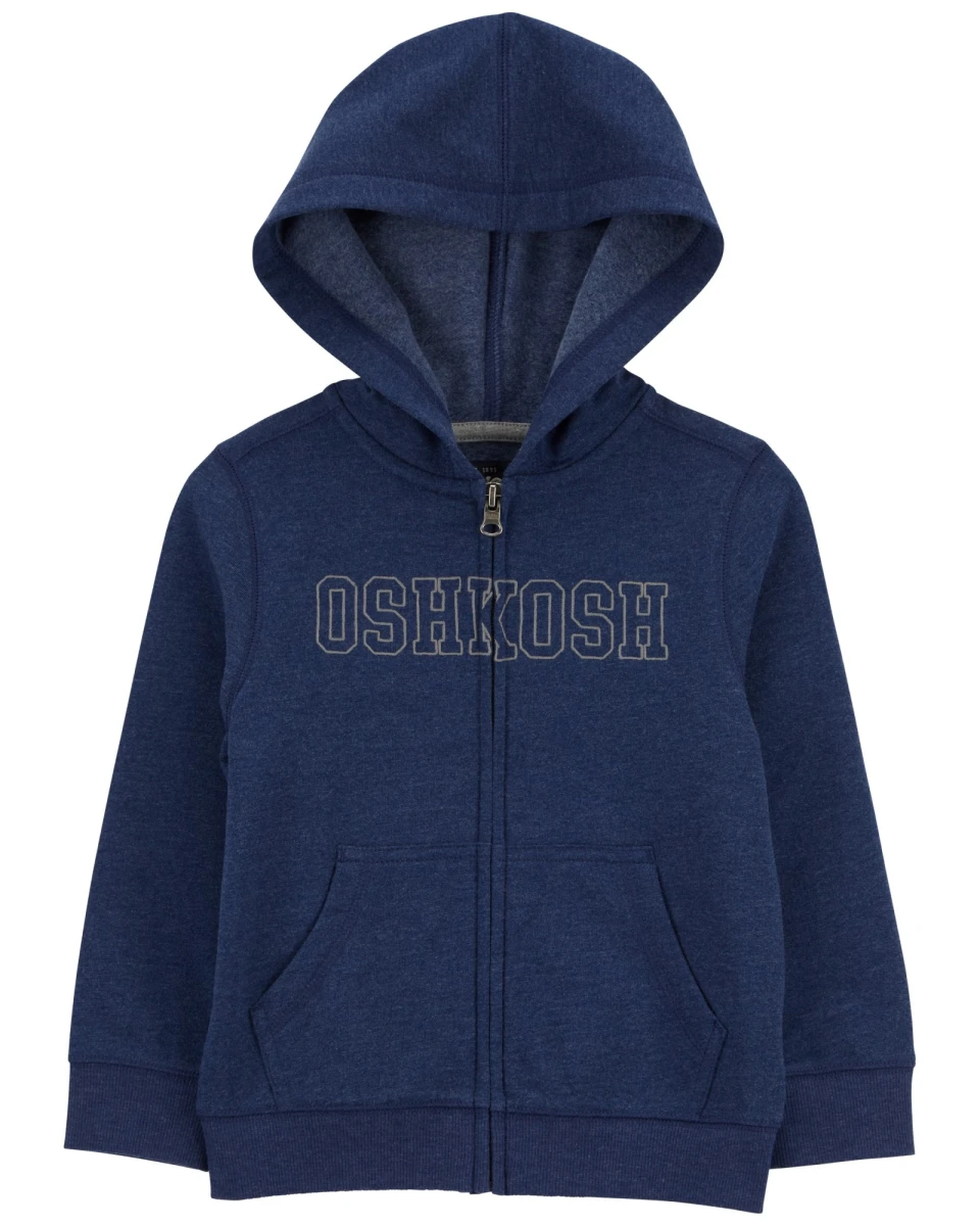 Campera de algodón, azul, con capucha y logo. Talles 2-5T 