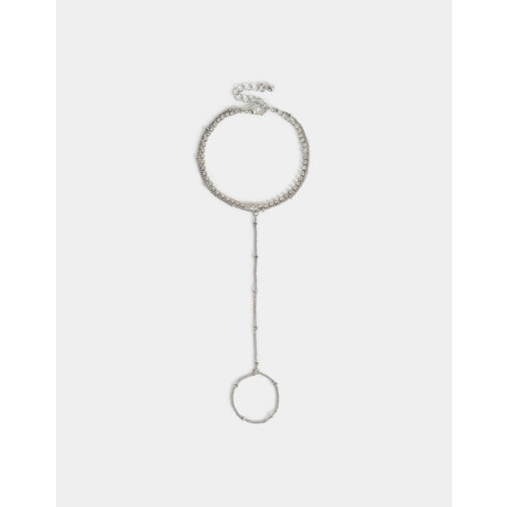 Pulsera Flexible Con Anillo Unido Plateado