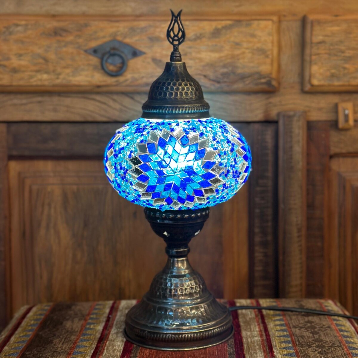 Lámpara vitraux de mesa azul TM14 