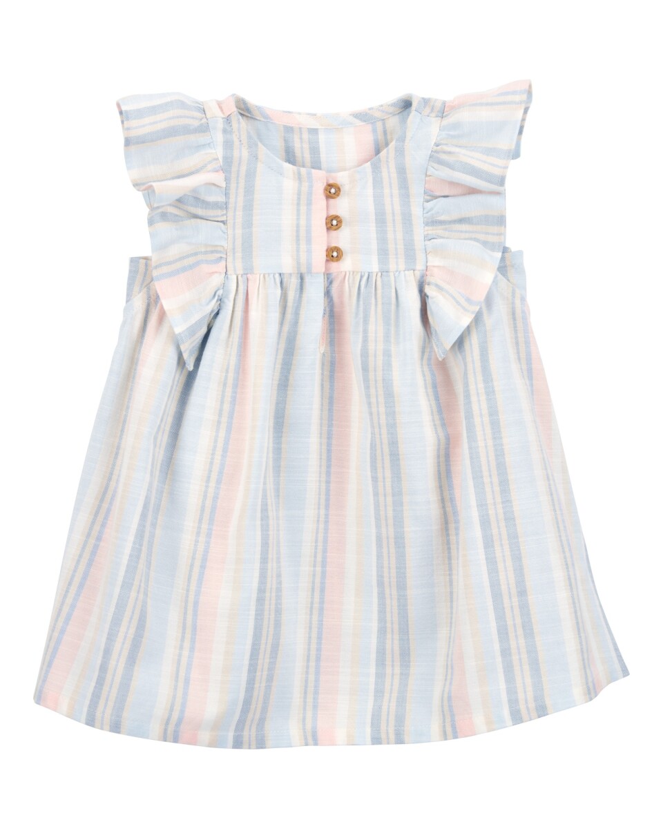 Vestido de viscosa Ecovero, con volados, diseño a rayas 
