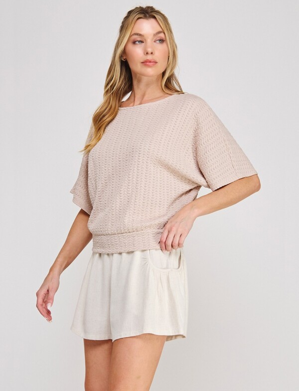 Blusa De Punto Texturado Manga Mariposa BEIGE