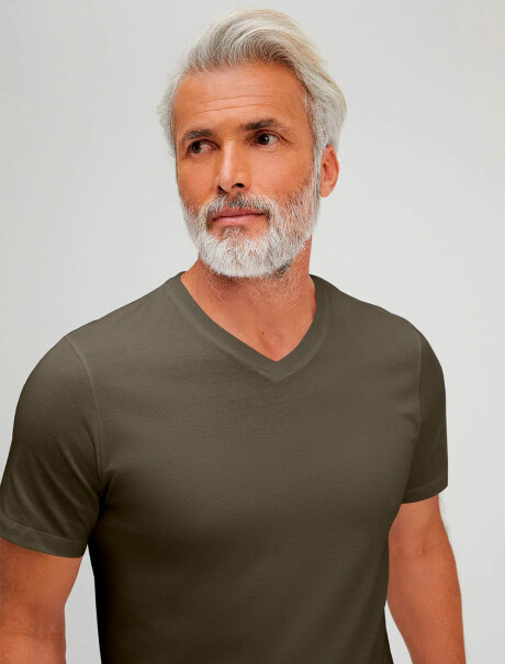 CAMISETA BÁSICA MANGA CORTA CUELLO EN V VERDE MUSGO