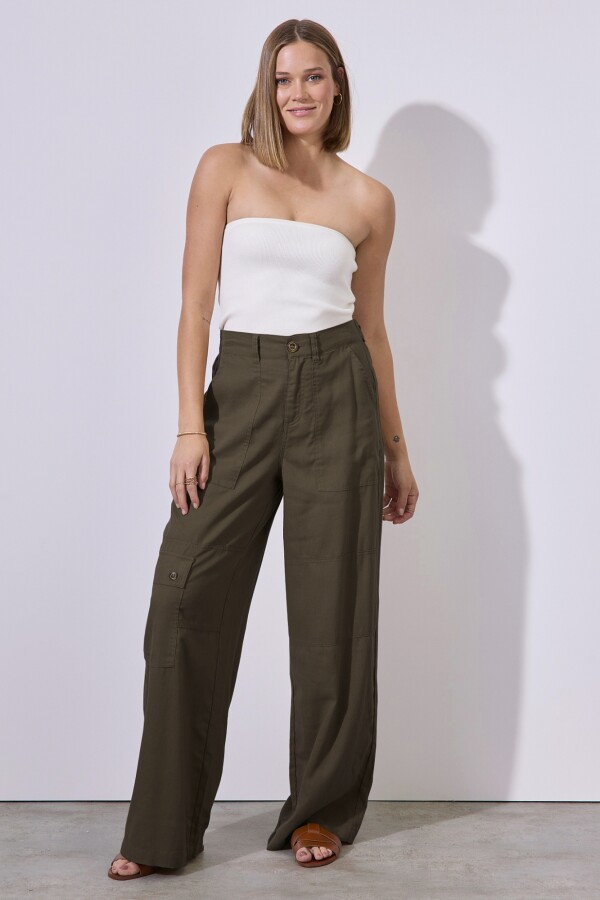 Pantalon Lino Cargo OLIVA