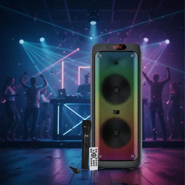 Parlante Bluettooth Led Micrófono Batería Bts-1387 PARLANTE BRODU BTS-1387 2X10" BAT MIC