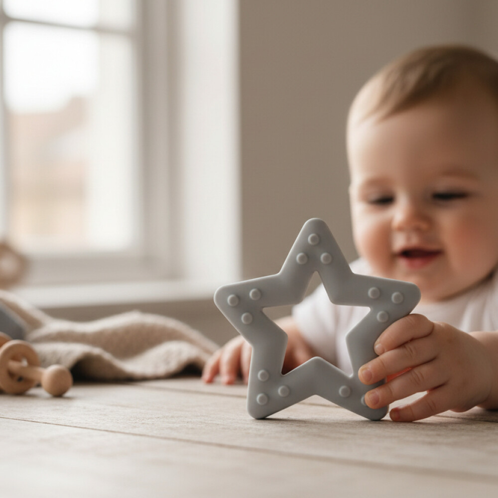 Mordillo silicona estrella Mumlove gris