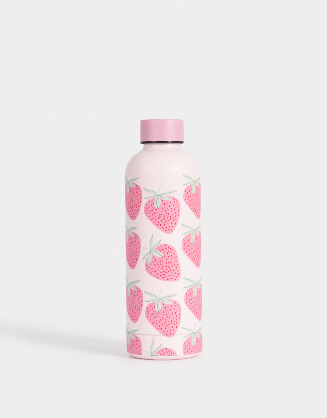 Accesorios Cocina Foodie Botella Metálica Estampada "strawberry" - Rosa Claro