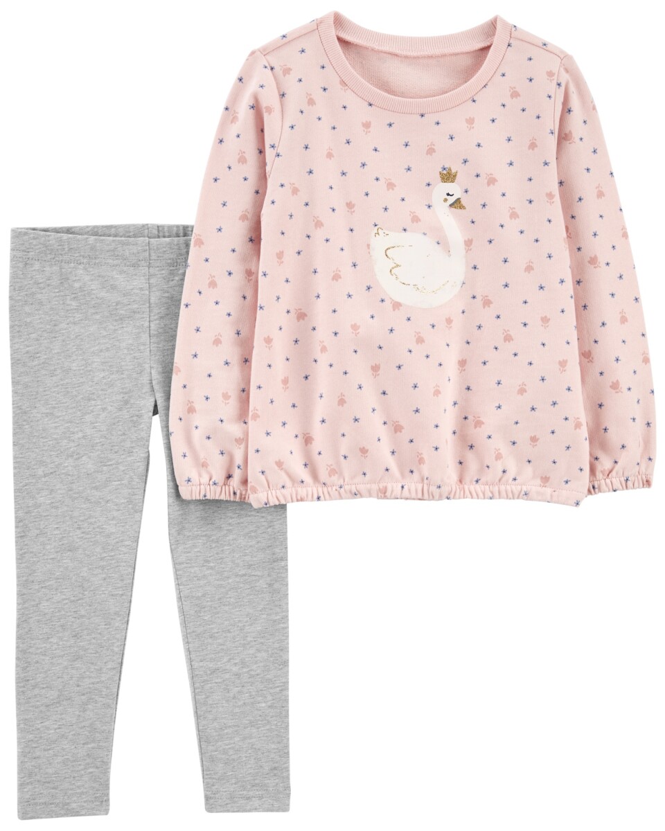 Set dos piezas calza y blusa de algodón estampa cisne 