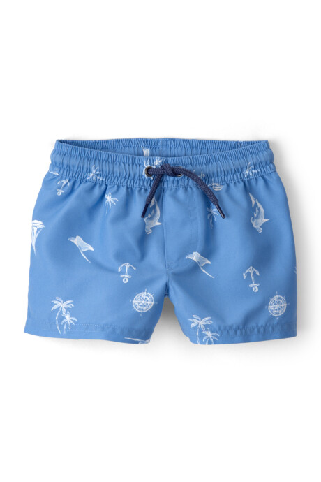 Traje de baño dos piezas, remera manga larga y short, con protección UPF 50+, estampa tiburón Sin color