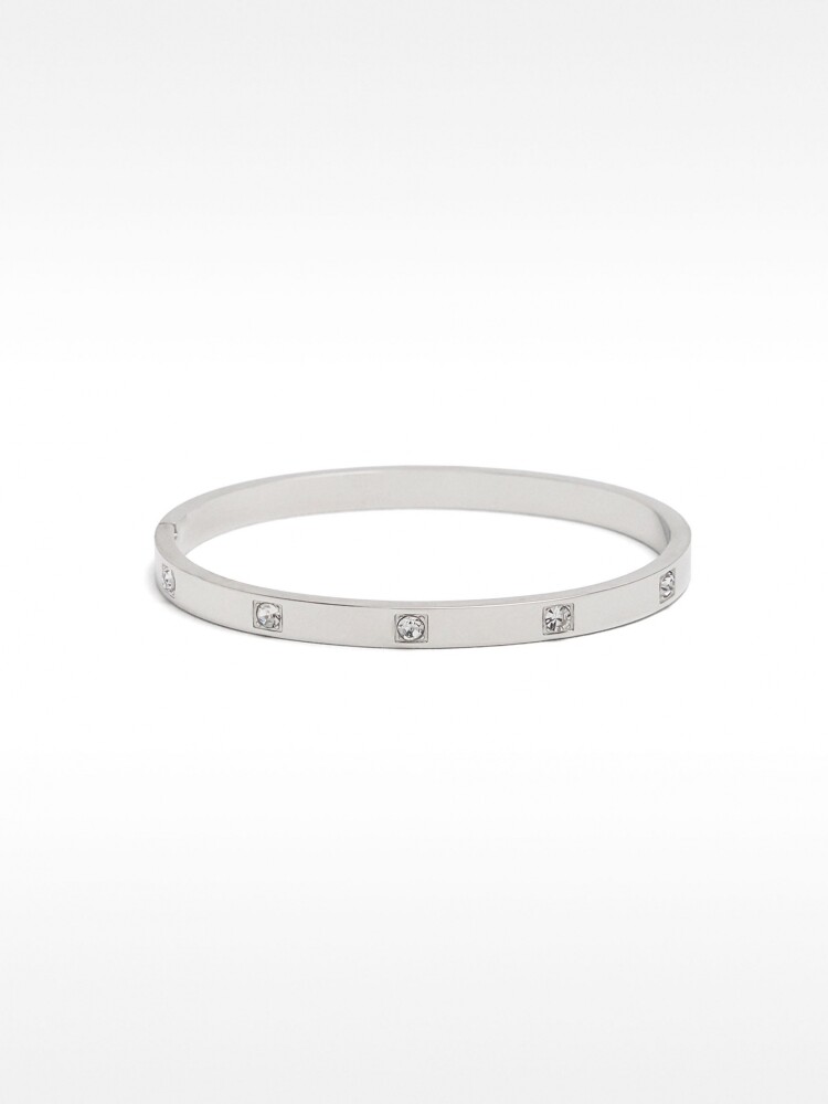 Pulsera Rígida Con Cristales - Acero Inoxidable plateado