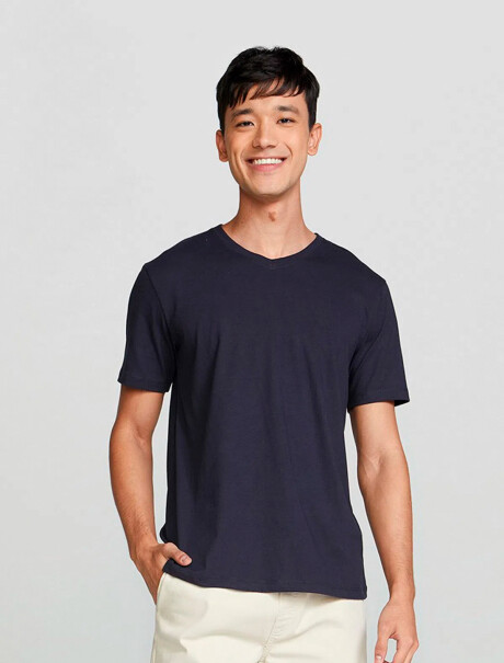 CAMISETA BÁSICA MANGA CORTA CUELLO EN V AZUL OSCURO