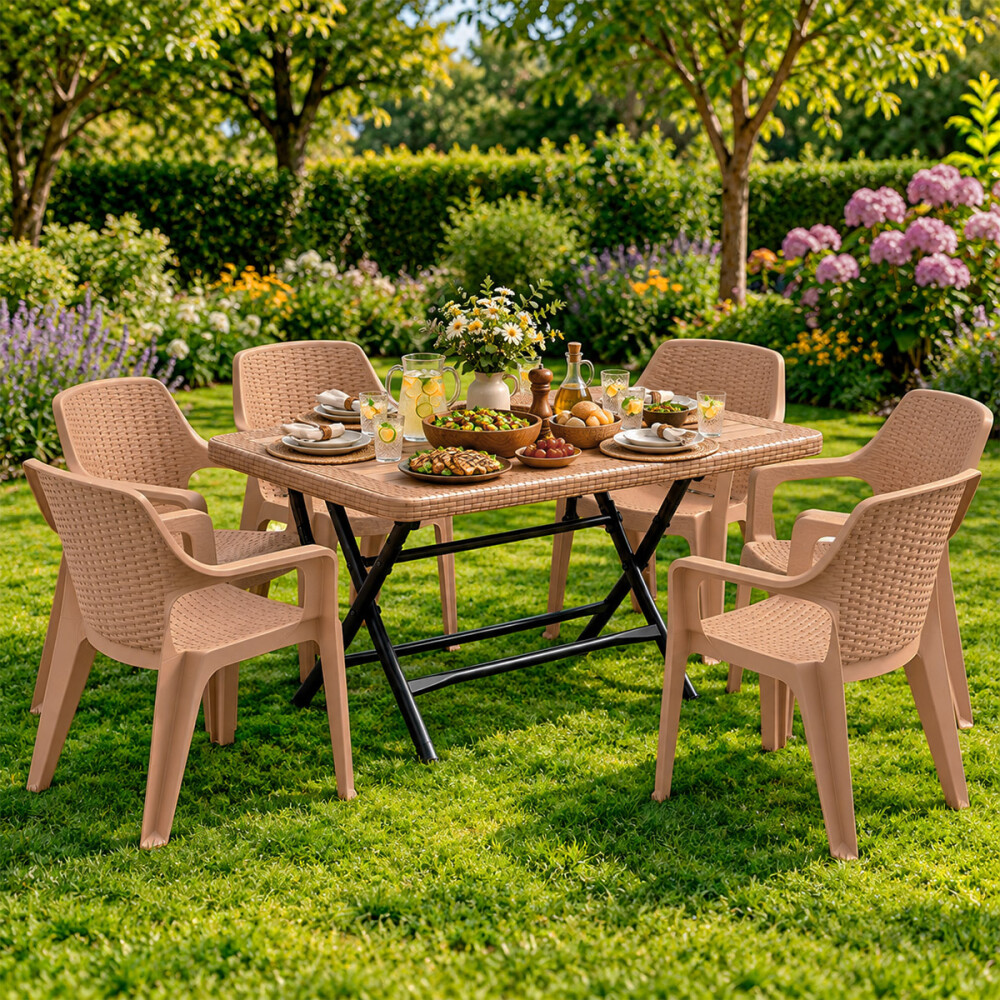 Set Mesa plegable + 6 Sillas Babel Beige