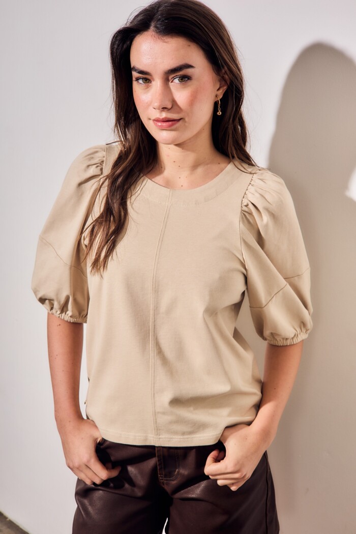 Remera Algodón Manga Globo Khaki