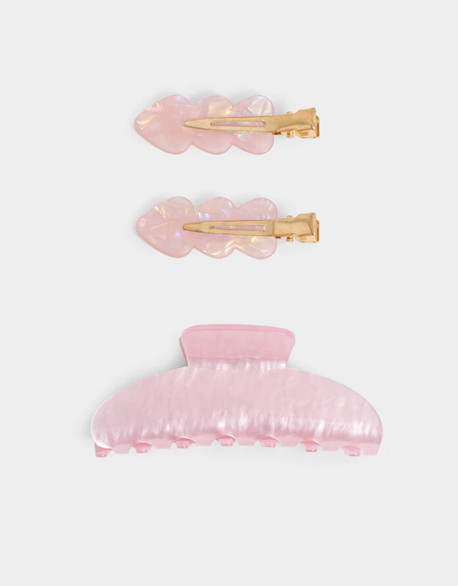 Accesorios Pelo Set Hair Care Set De Piquito Y Broche Acrílico - Rosa Claro