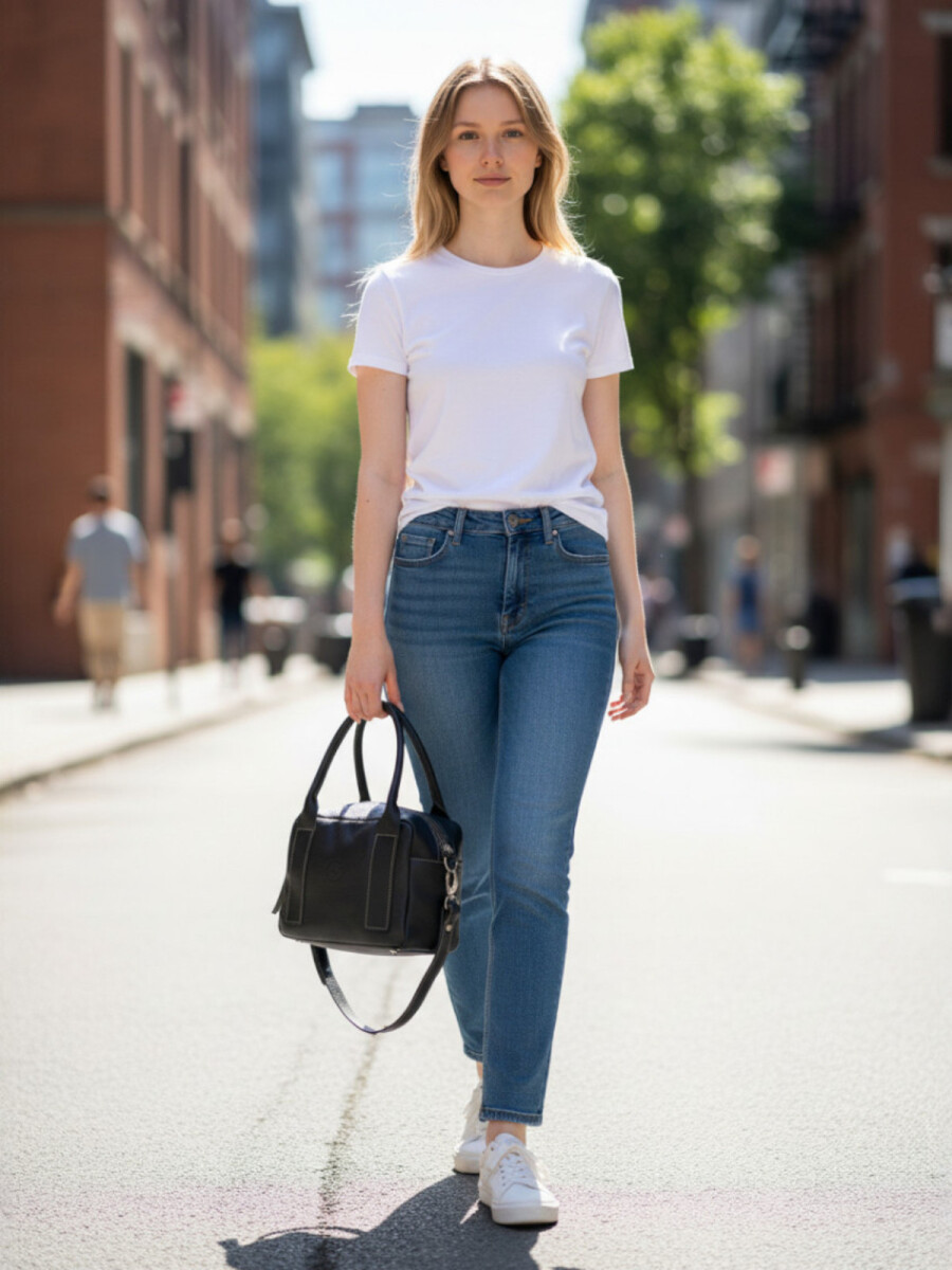 Cartera de Mano y Bandolera 100% Cuero - Negro 