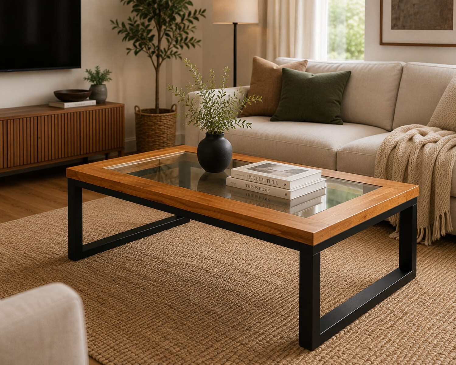 Mesa ratona hierro/madera/vidrio Dayman 
