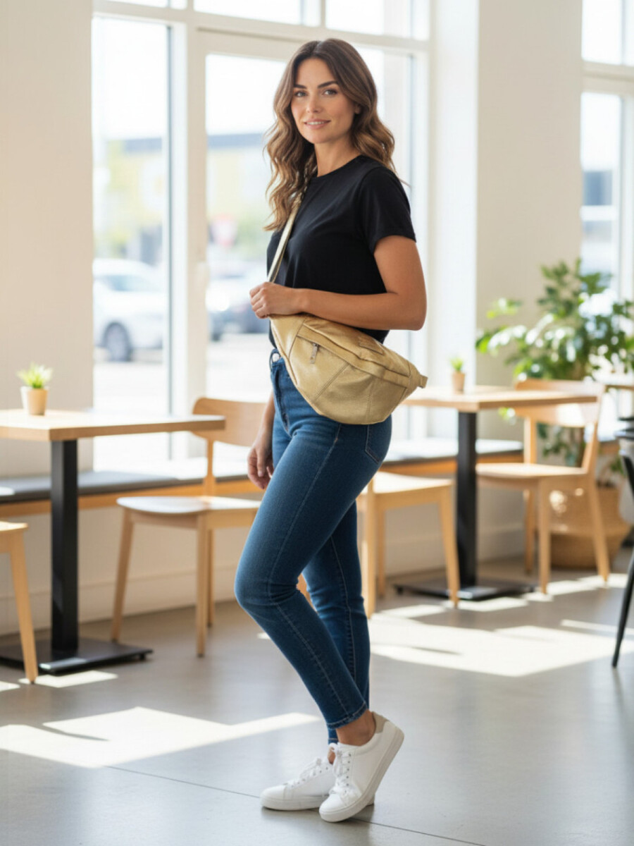 Riñonera Grande de Cuero - Dorado 