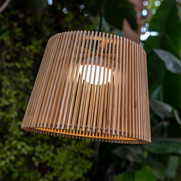 Colgante bambú con lámpara recargable cálida IP54 NW0060