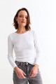 Remera m/l acanalada cuello a la base BLANCO