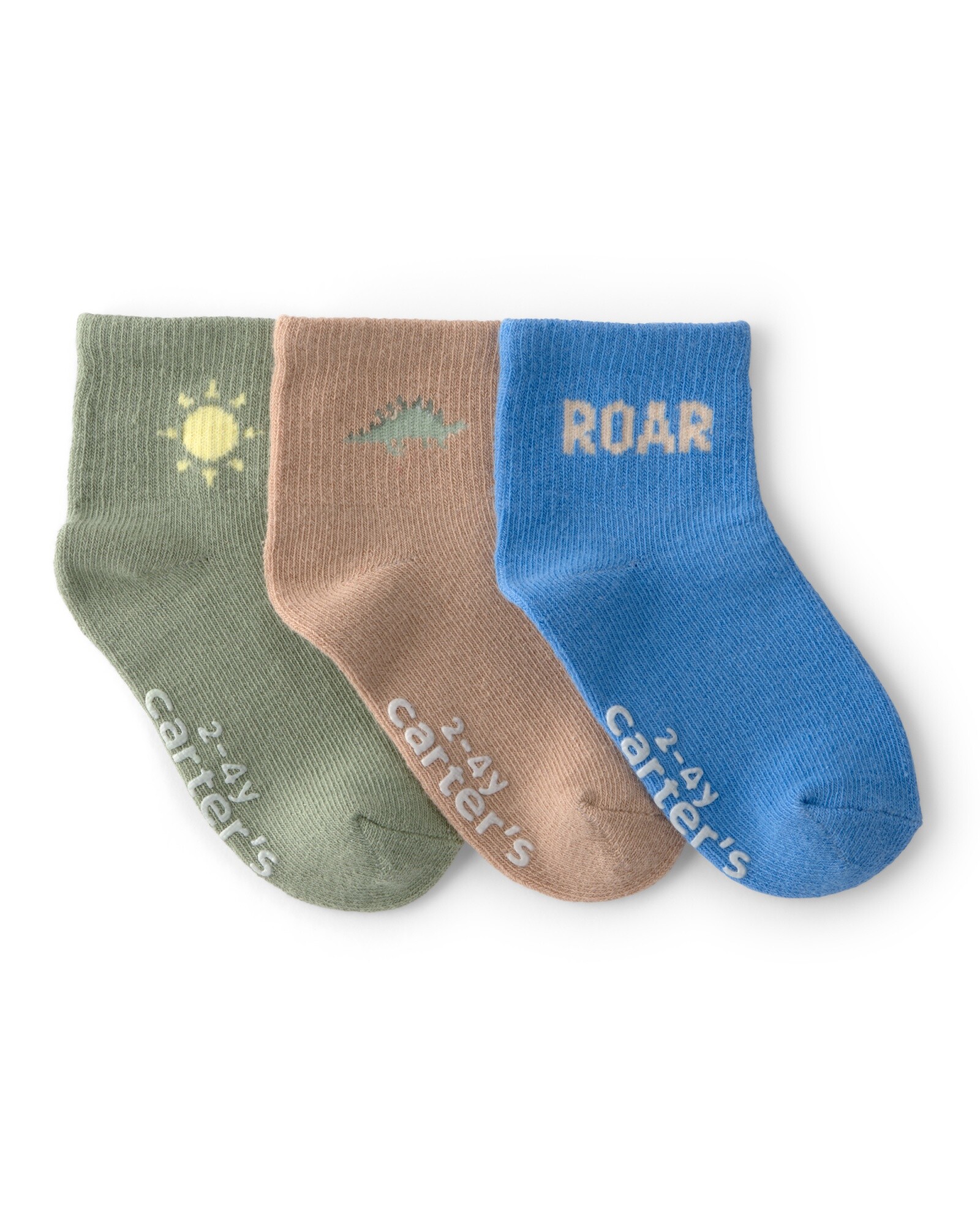 Pack tres pares de medias tobilleras de algodón, diseño dino Sin color
