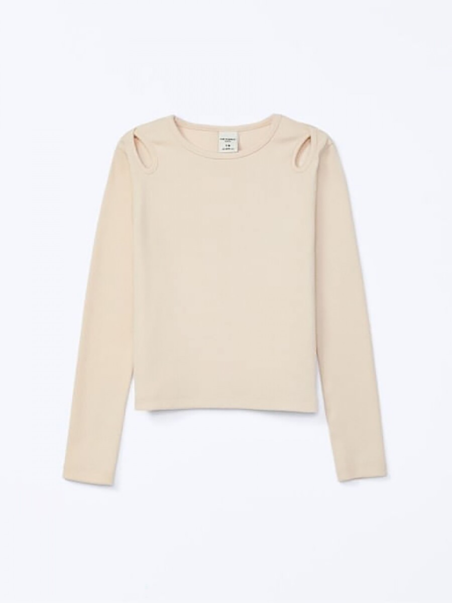 BLUSA MANGA LARGA INFANTIL EN TELA ACANALADA - BEIGE 