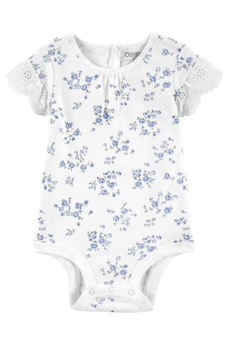 Body de algodón, manga con broderie, diseño floral Body de algodón, manga con broderie, diseño floral