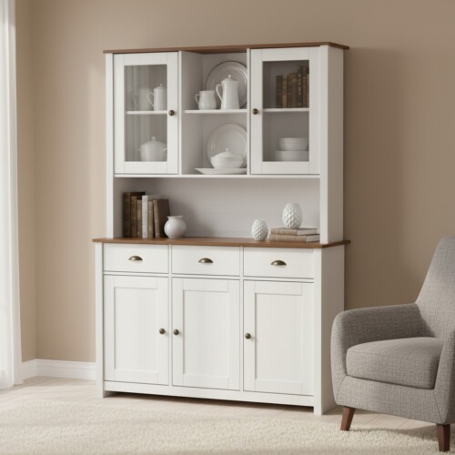 Cristalero - 5 Puertas - 3 Cajones - Línea Colonial Blanco/Freijo