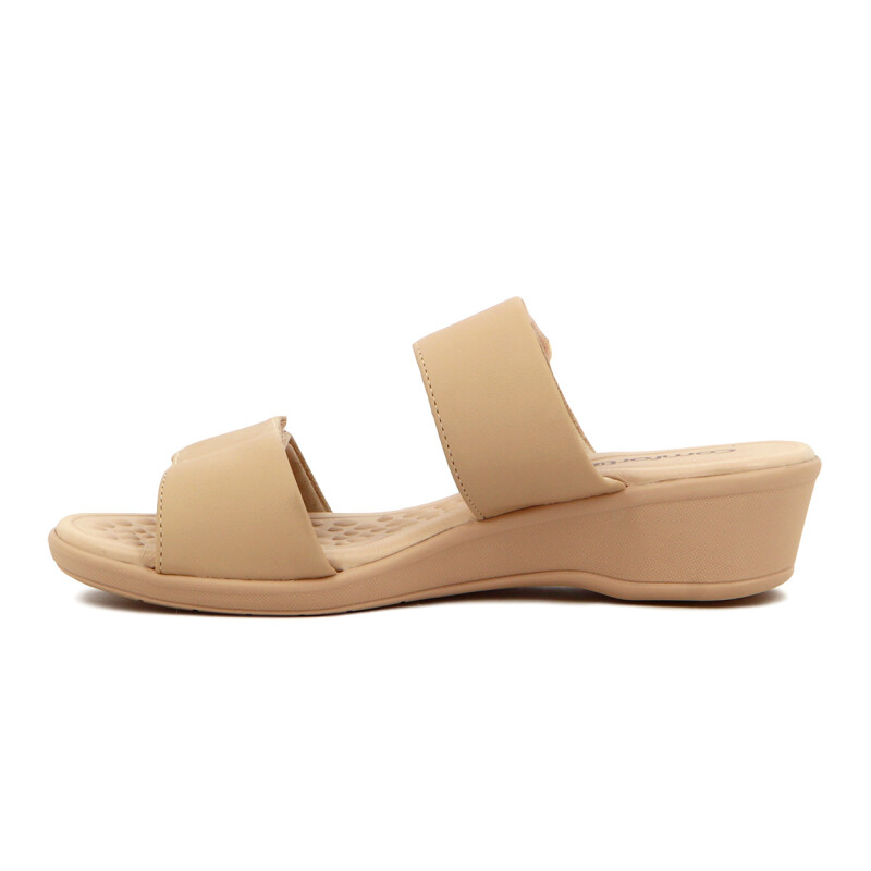 Sandalias Mujer Comfortflex Tira Anchas Con Velcro Almendra