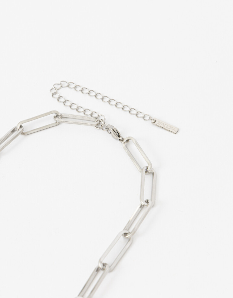 Collares Cortos Metal Collar Corto Eslabones De Acero - Plateado