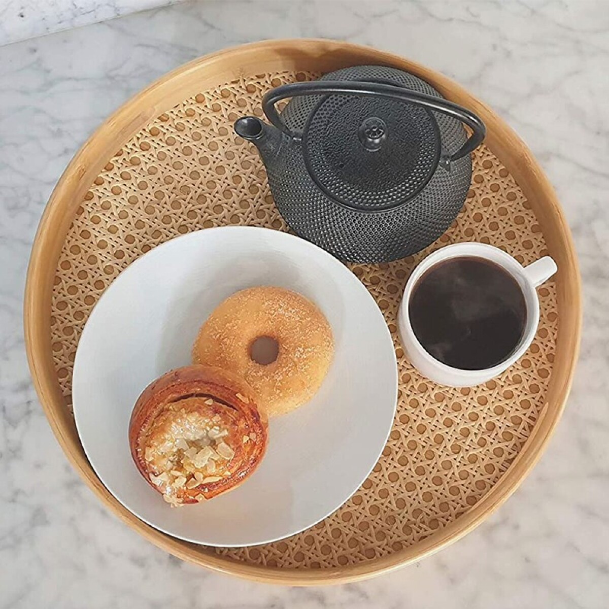 Bandeja Redonda en MDF y Simil Rattán 