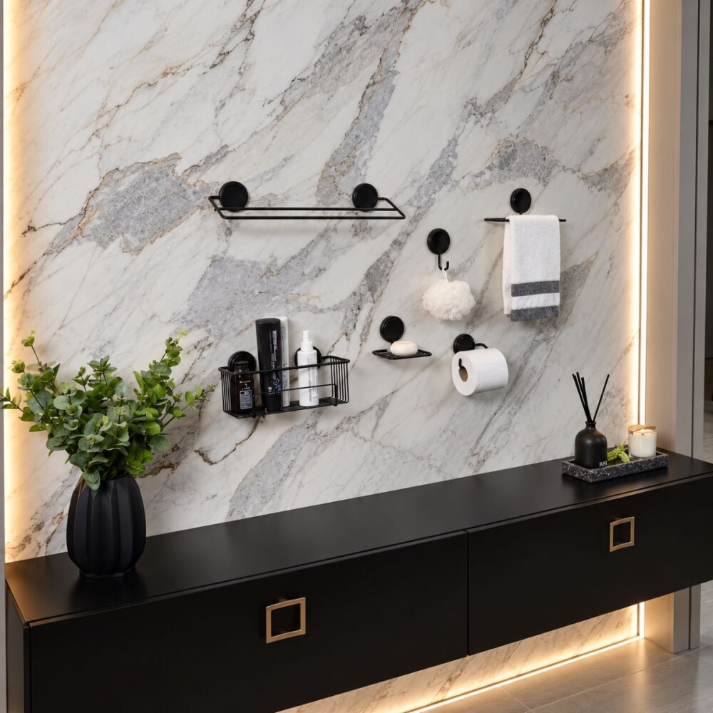 ORGANIZADOR DE BAÑO ADHESIVO NEGRO MATE Organizador De Baño Adhesivo Negro Mate
