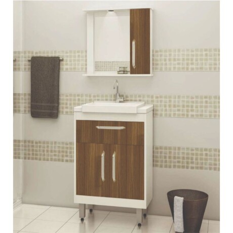 MUEBLE DE BAÑO 60 CM CON MESADA Y ESPEJO CON LUZ - BLANCO/TANNAT MUEBLE DE BAÑO 60 CM CON MESADA Y ESPEJO CON LUZ - BLANCO/TANNAT